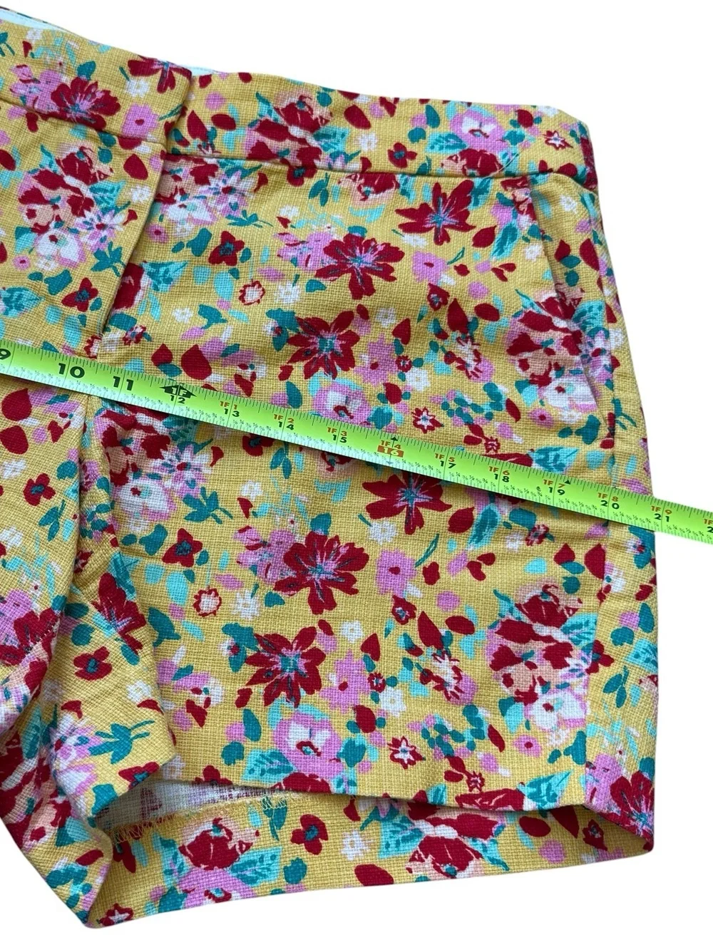 J.Crew Yellow Floral Cotton Shorts Cottagecore Preppy Summer Size 10 Vacation